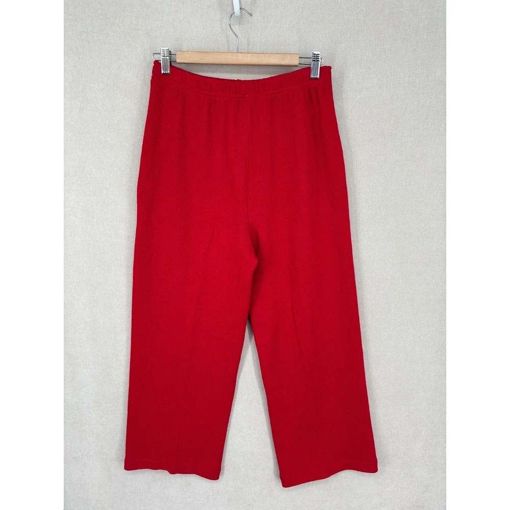 St. John Sport Pants M Red Santana Knit Wool Blend Pull On Wide Leg Cropped